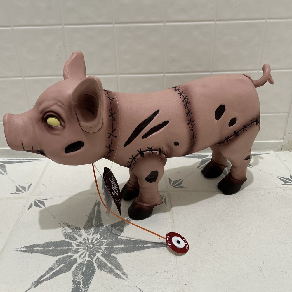 Creepy Zombie Franken Piglet Lights & Sound Halloween Spooky  Pig Prop